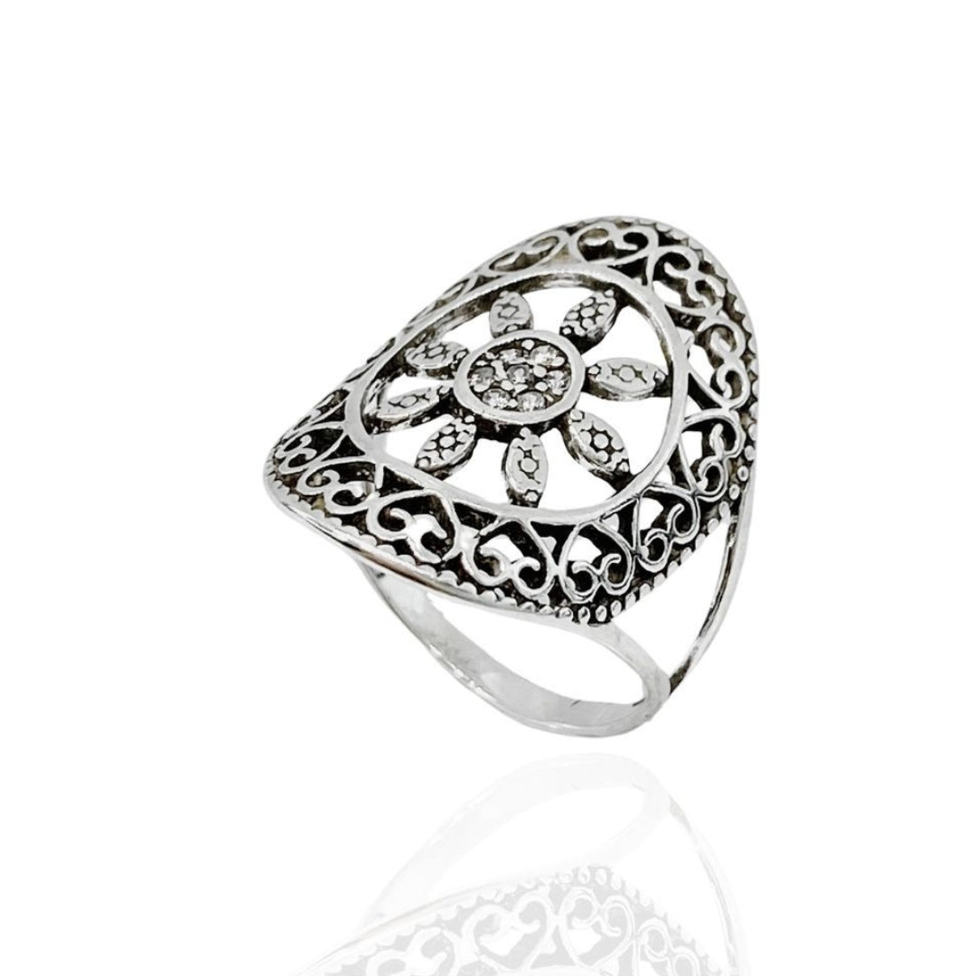 Anel de Prata 925 Legítima - Mandala com Zircônias